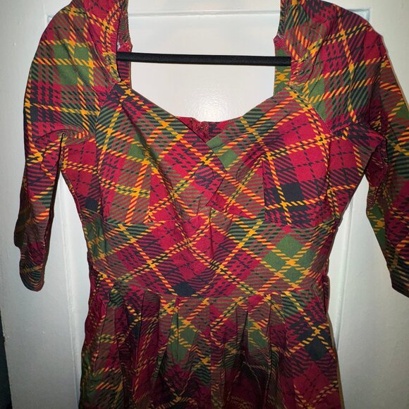 Unique Vintage 1950s Burnt Orange & Green Plaid Lamar Swing Dress (Size XL/14) - Picture 6 of 8